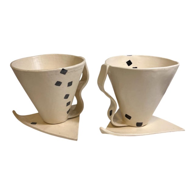 Vintage Art Studio Pottery Art Deco Cup Saucer Set/2 For Sale In New York - Image 6 of 8