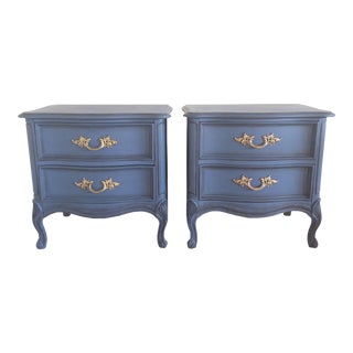 Mid Century Blue French Provincial Nightstands by Dixie Furniture Company- a Pair For Sale
