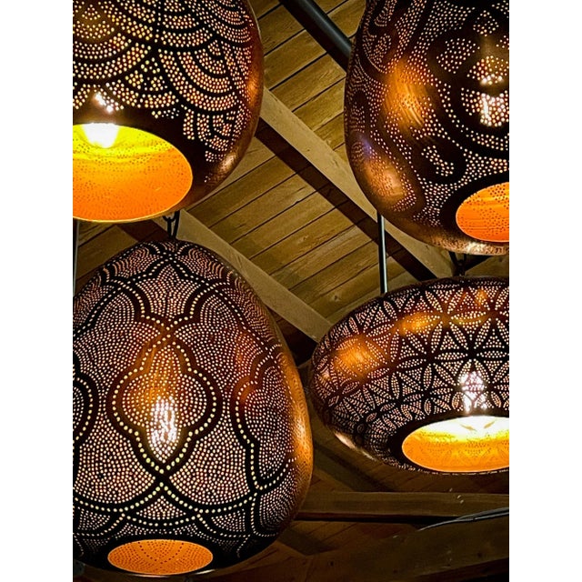 Gold Filigree Lucknow Pear Pendant Lantern For Sale - Image 12 of 12