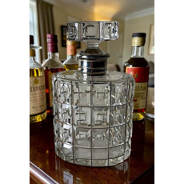 Mid 20th Century Art Deco Cut Crystal Decanter With 925 Silver Collar by Cacchione Milan For Sale - Image 17 of 18