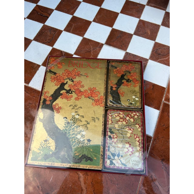 Asian 1970s Collection of Gold Asian Playing Cards and Note Pad For Sale - Image 3 of 8