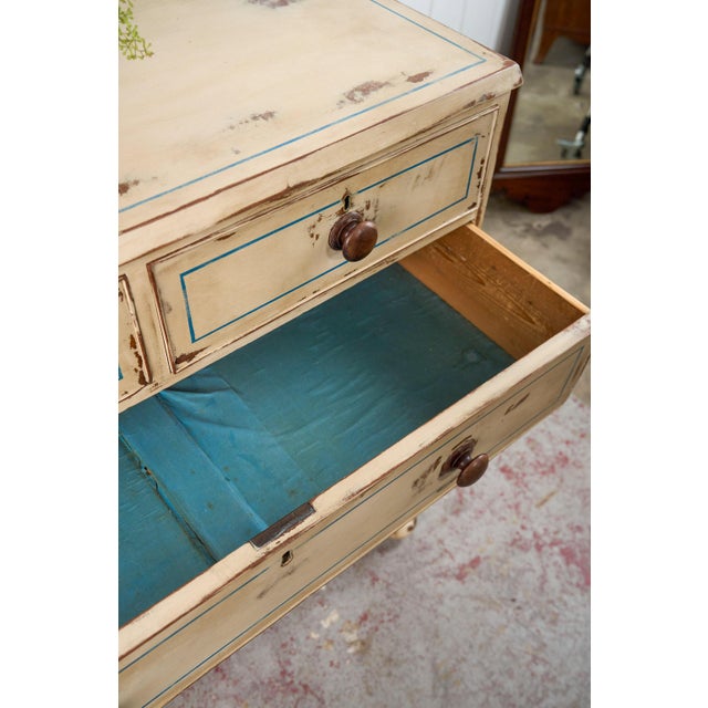 Cream 19th Century Victorian Two Over Three Painted Pine Chest With Blue Accents For Sale - Image 8 of 13