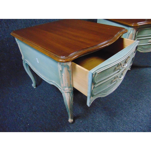 Lights Louis XV Style Cherry Paint Distressed Side Tables - a Pair For Sale - Image 7 of 10