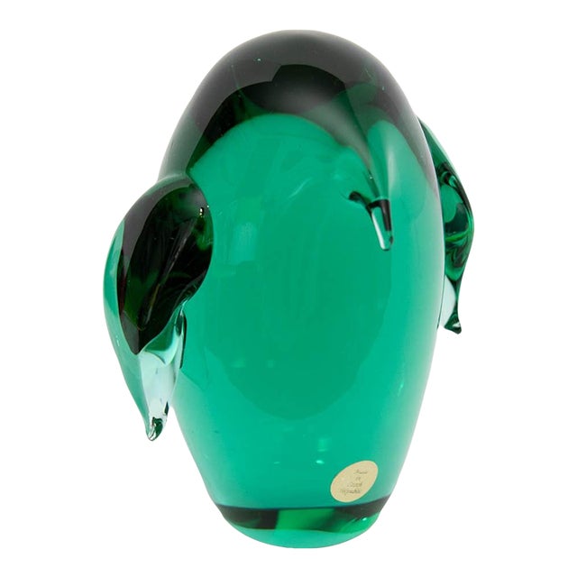 Czech Art Glass Penguin, Zelezny Brod School, Emerald Green For Sale