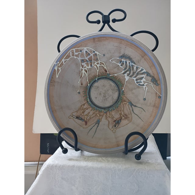 Pristine Vintage Donn Hedman Studio Art Pottery Safari Platter – 10" Slip-Trailed Stoneware For Sale - Image 4 of 14