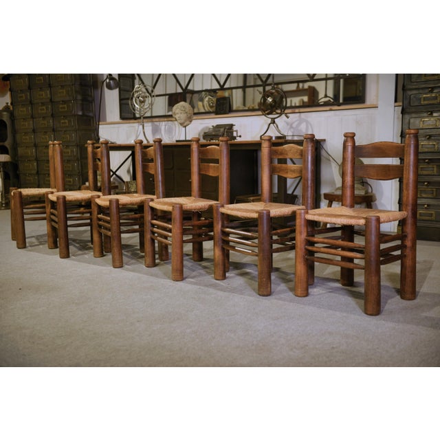 1950s Chairs in Beech and Cane attributed to Charles Dudouyt, 1950s, Set of 6 For Sale - Image 5 of 16