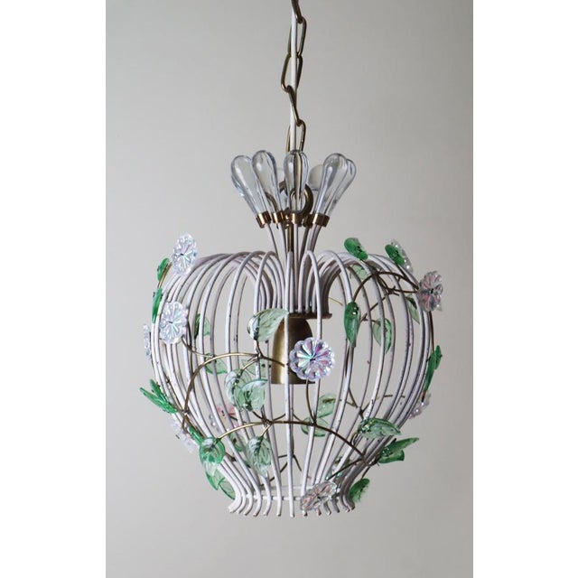 Mid-Century Modern Birdcage Hanging Lamp with Iridescent Flowers, 1950s For Sale - Image 3 of 18