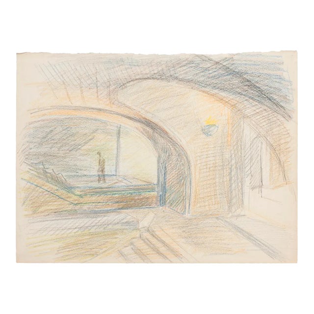 The Bridge Original Pastel on Paper by R. Cazanove For Sale
