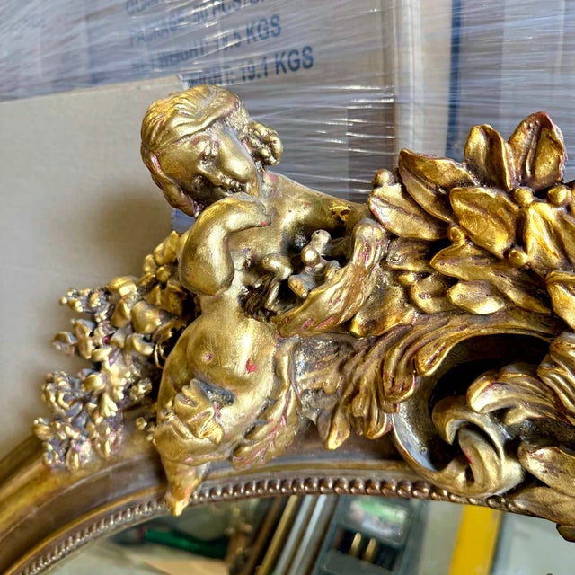 2010s Golden Oval Mirror – French-Italian Style Wall Mirror For Sale - Image 5 of 8