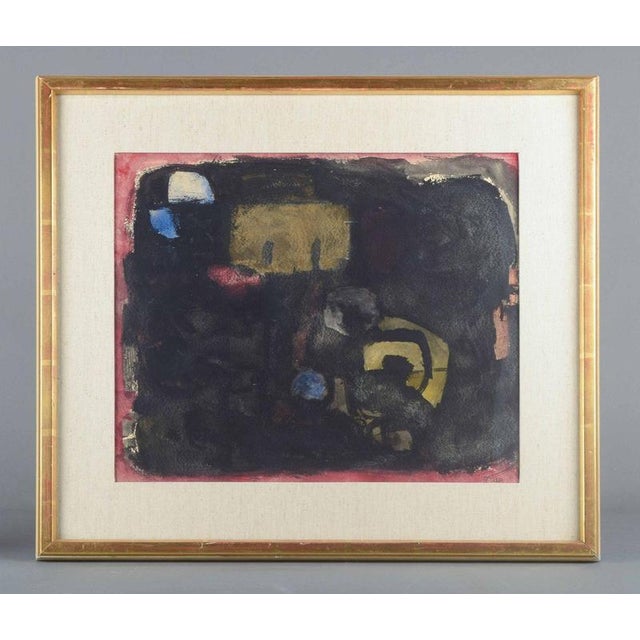 Bengt Orup (1916–1996), a well-known Swedish artist. Watercolour on paper. Abstract composition in dark tones with accents...