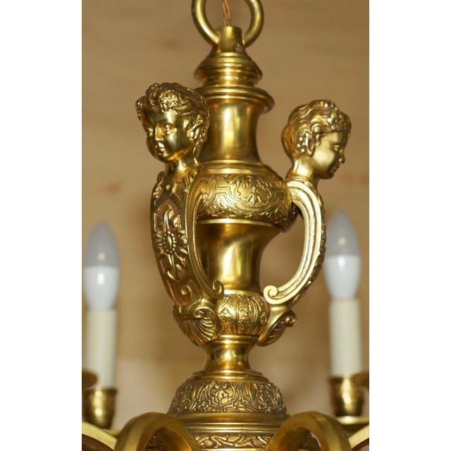 Antique French Rococo Gold Gilt Brass Eight-Branch Cherub Chandelier, 1900s For Sale - Image 17 of 18