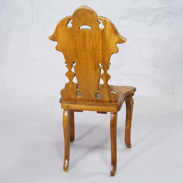 Nutwood Edelweis Marquetry Chair, Brienz, Swiss, 1900s For Sale - Image 4 of 12