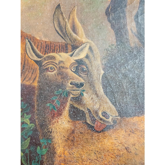 Early 20th Century Rustic Adirondack Cabin Folk Art Painting of Deer For Sale - Image 11 of 15