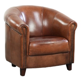 Vintage English Sheepskin Club Armchair in Deep Colors For Sale