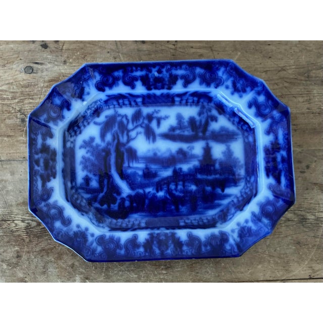 Ceramic Vintage Boho Blue Willow Octagon Ceramic Platter For Sale - Image 7 of 12