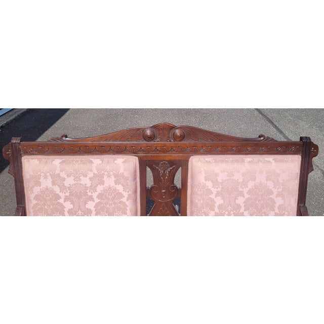Late 19th Century Late 19th Century Edwardian Style Victorian Era Carved Settee For Sale - Image 5 of 11