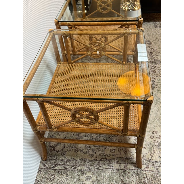 Early 21st Century McGuire Furniture Rattan Target Design Side Tables, Pair For Sale - Image 5 of 12