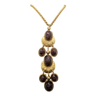 Vintage Signed Les Bernard Cabochon Faux-Brown Agates Pendant Necklace For Sale