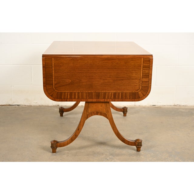 Baker Furniture Regency Inlaid Yew Wood Writing Desk or Console Table, Circa 1980s For Sale - Image 14 of 17