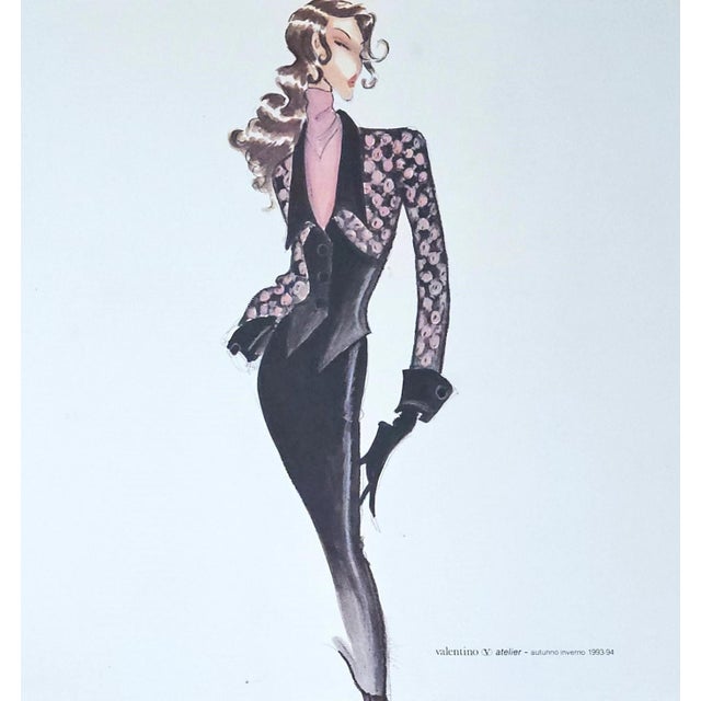 Contemporary 1993 Set of 2 Valentino Italian Fashion Prints , Matted For Sale - Image 3 of 3