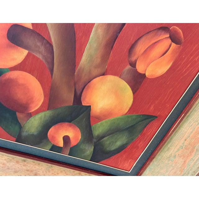 Mid 20th-Century Framed Oil on Board Stylized Botanical Painting For Sale - Image 12 of 18