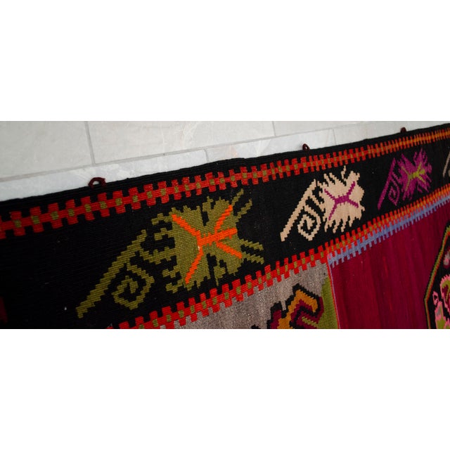 Handwoven Turkish Kilim Rug Anatolian Tribal Magenta Rug - 6′2″ X 13′3″ For Sale - Image 11 of 12