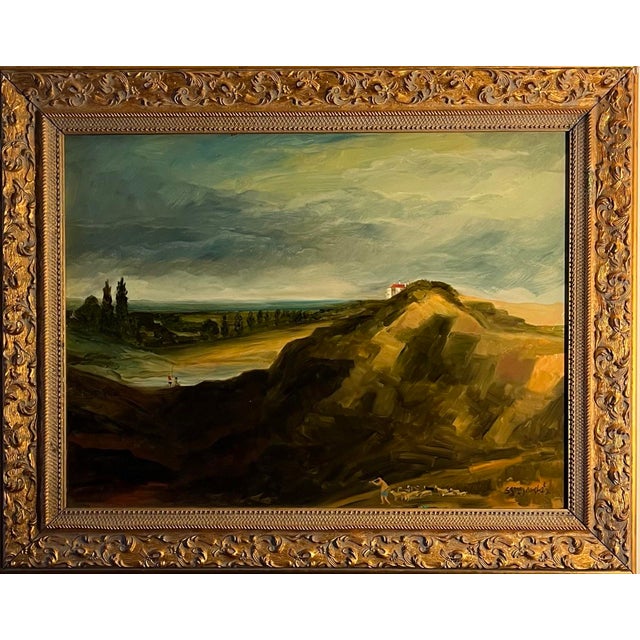 Dutch School Oil Painting of a French Landscape With Shepherd Playing a Flute and Leading Sheep… For Sale - Image 4 of 9