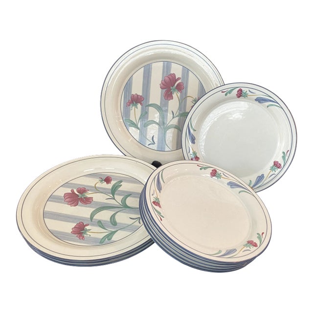 1980s Lenox Poppies on Blue China Dinnerware Set-8 Pieces For Sale