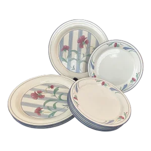 1980s Lenox Poppies on Blue China Dinnerware Set-8 Pieces