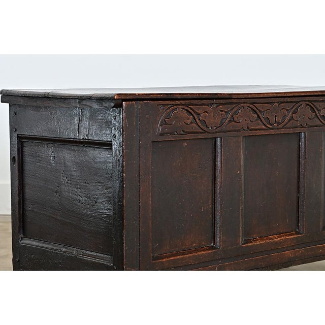 Chocolate French 19th Century Solid Oak Carved Coffer For Sale - Image 8 of 11