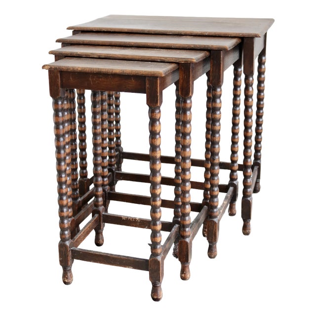Nesting Tables in Turned Wood, 1960s, Set of 4 For Sale