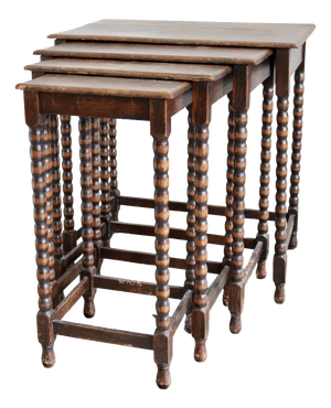 Nesting Tables in Turned Wood, 1960s, Set of 4