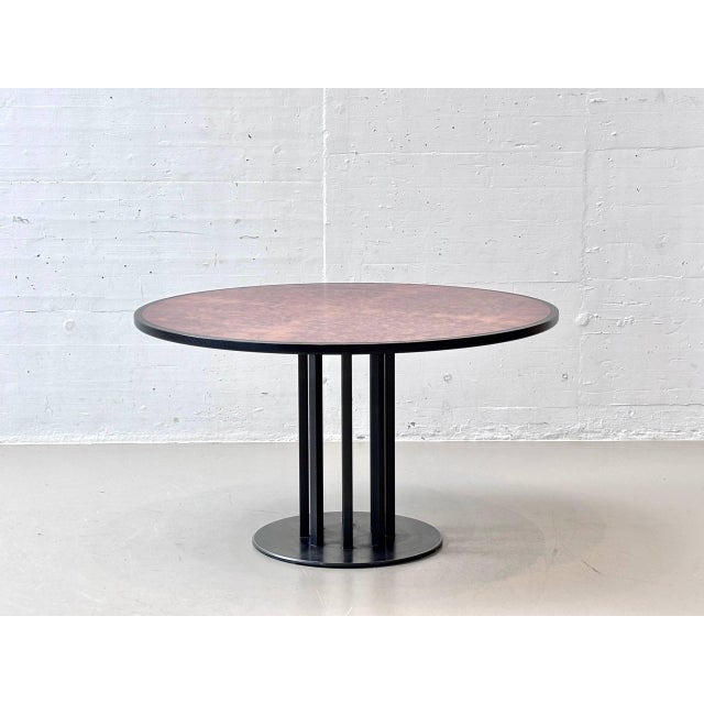 Round Dining Table in Thuja Root Veneer and Steel, 1980s For Sale - Image 16 of 16