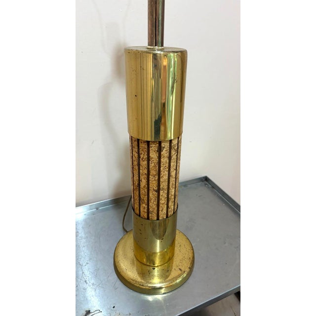 Mid-Century Modern 1960s Mid Century Modern Russell Wright Brass/Cork Post Lamp For Sale - Image 3 of 4