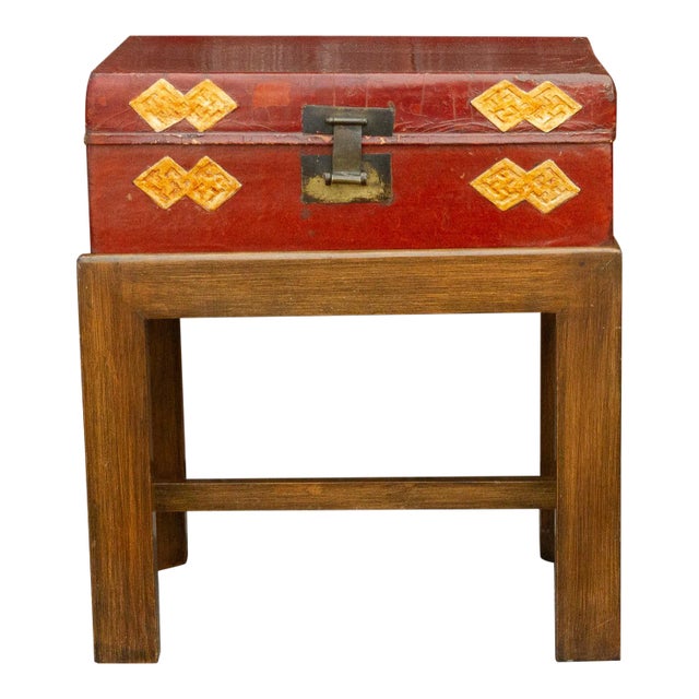 Chinese Antique Lacquer Document Box on Wooden Stand For Sale