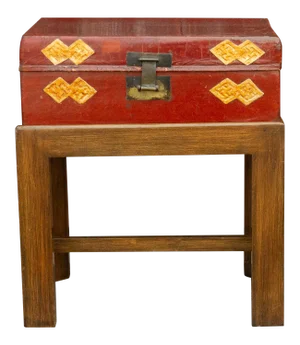 Chinese Antique Lacquer Document Box on Wooden Stand