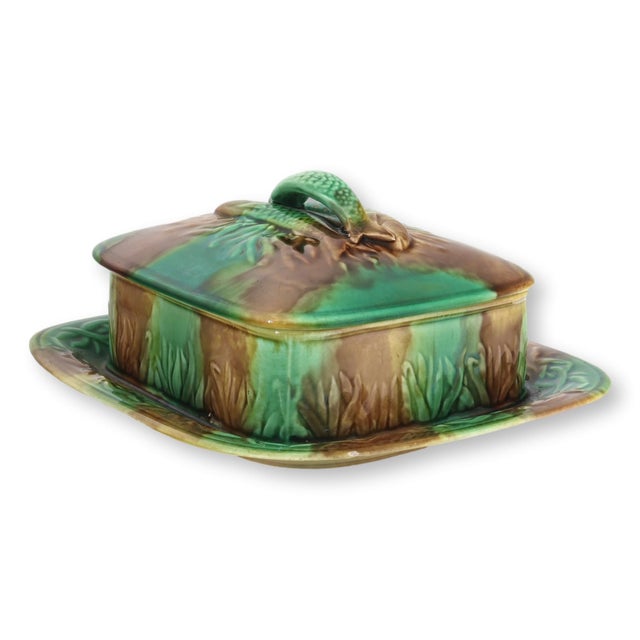 Ceramic Antique English Majolica Sardine Box For Sale - Image 7 of 9