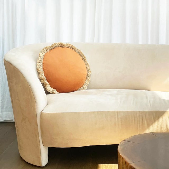The Macaron, Fringed Velvet Circle Pillow, Caramel For Sale In New York - Image 6 of 6