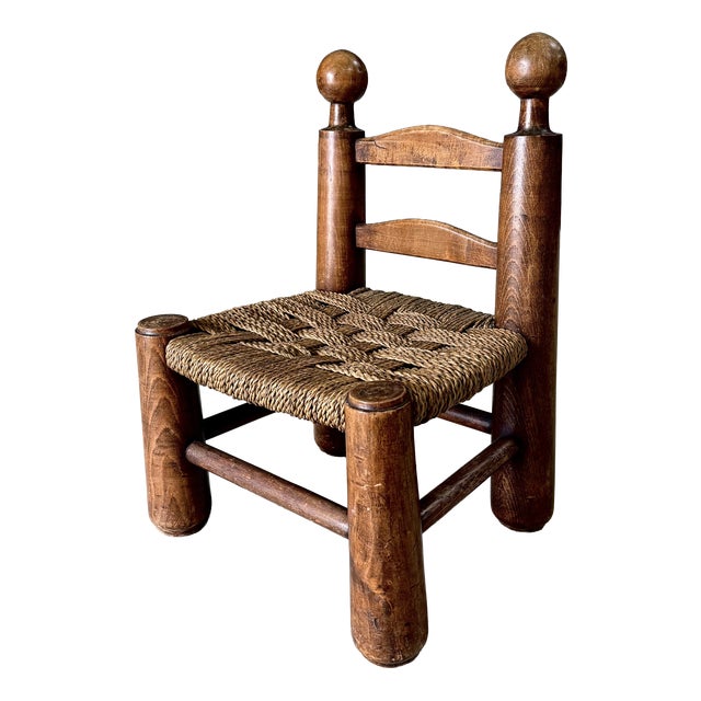 French Provincial Brutalist Low Stool by Charles Dudouyt, France 1940s For Sale