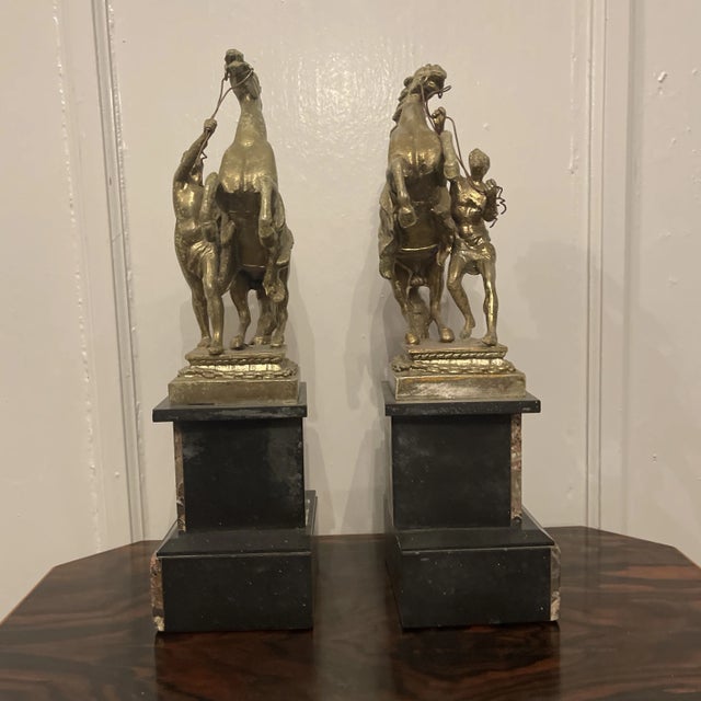 French Pair Antique French Marble and Gilt Metal Marley Horses For Sale - Image 3 of 5