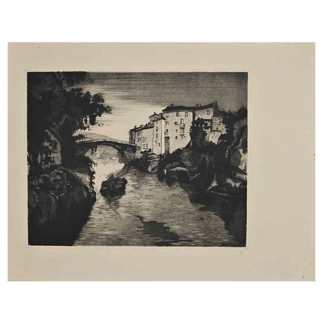 Georges-Henri Tribout, View of the River, Etching, Early 20th-Century For Sale