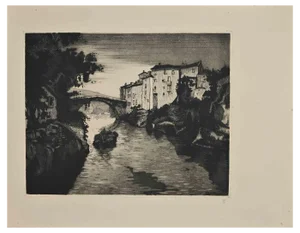 Georges-Henri Tribout, View of the River, Etching, Early 20th-Century