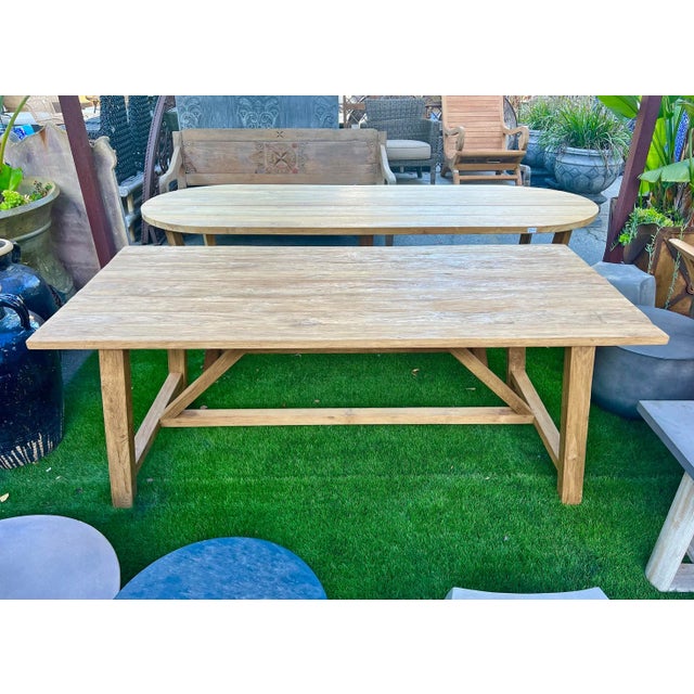 Salvaged vintage teak wood dining table perfect for outdoor or indoor use. Natural raw finish. Each table will have...