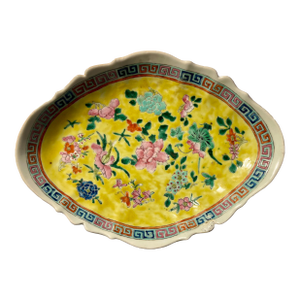Circa 1930s Chinese Republic Era Famille Jaune Footed Dish Qianlong Mark