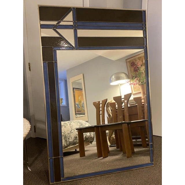 Chocolate 1970s Monumental Stained Glass Art Deco Revival Mirror For Sale - Image 8 of 13