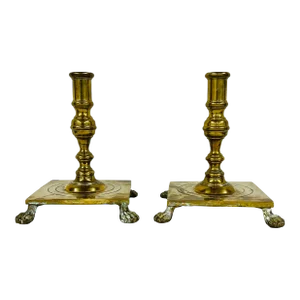 Maitland-Smith Brass Footed Candle Holders - a Pair