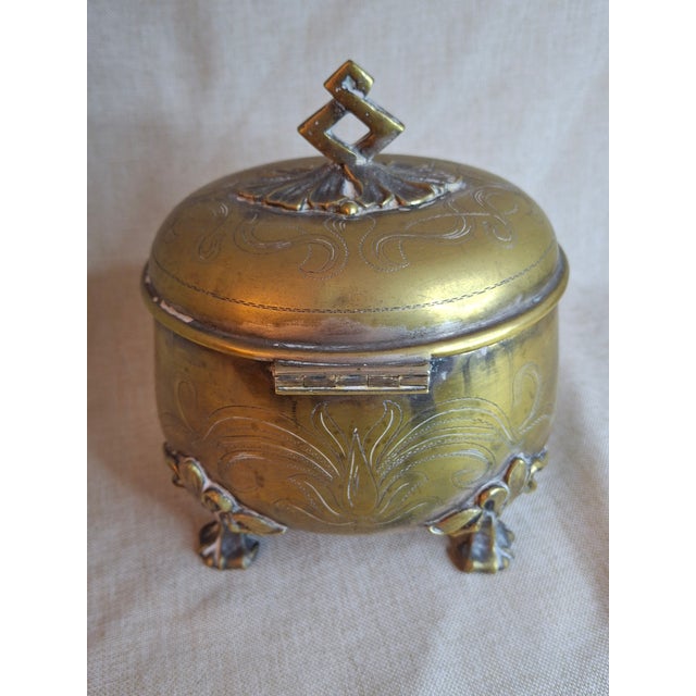 Antique 19th Century Brass Etrog Box Engraved Sukkot Citron Footed Judaica For Sale - Image 16 of 18