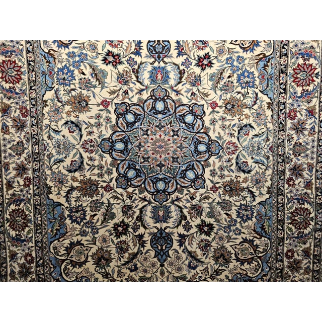 Vintage Tabriz Area Rug, Handwoven Wool, Floral Pattern, Ivory & Blue, 6’ X 8’ For Sale - Image 12 of 12