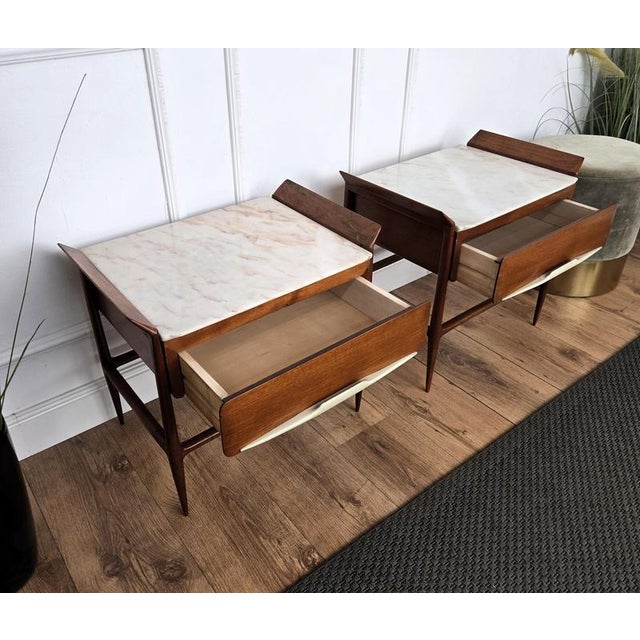 Brown Mid-Century Modern Italian Art Deco Nightstands with Marble Top, 1950s, Set of 2 For Sale - Image 8 of 12