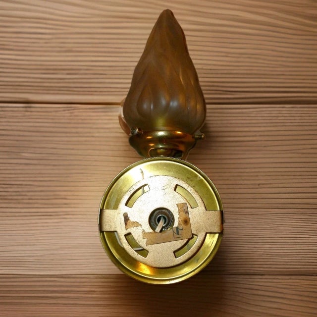 1950's French Regency Bronze Hand Fist Torch Wall Sconce With Flame Shade For Sale - Image 13 of 14
